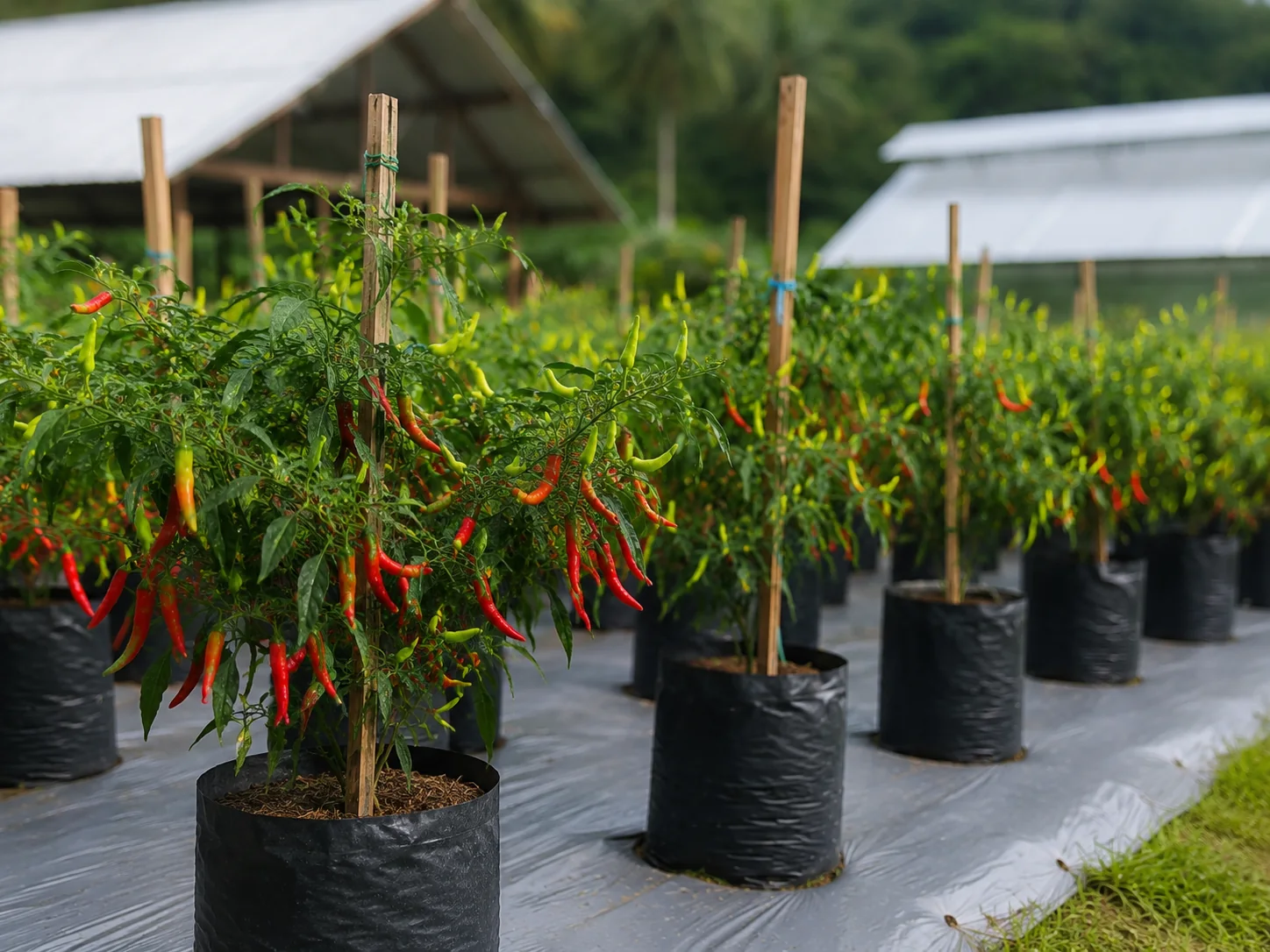 Pendampingan perkebunan cabai MK Agro, tanaman cabai dalam polybag di kebun anggota